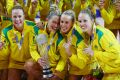 Tickets to the netball final was five times oversubscribed. (L-R) Kimberlee Green, Laura Geitz, Renae Hallinan and Paige ...