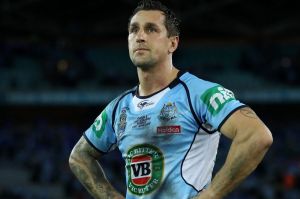 Scapegoat: Mitchell Pearce looks dejected after full time in game two.