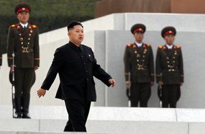 File - North Korean leader Kim Jong Un, arrives for the unveiling ceremony for statues of late leaders Kim Jong Il and Kim Il Sung on Munsudae hill in Pyongyang, North Korea, Friday, April 13, 2012.