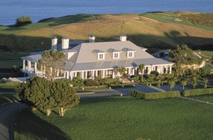 The main lodge building at Kauri Cliffs in the Bay of Islands, New Zealand, boasts ocean views and a championship golf ...