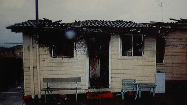 Photo copied from court documents shows the fire damage.