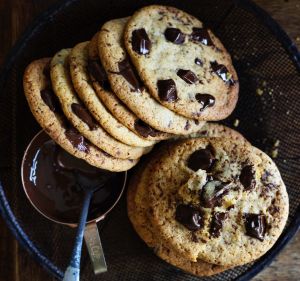 Thin and crispy choc-chip bikkies.