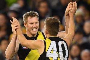 Tails up: Richmond's Jack Riewoldt and Dan Butler.