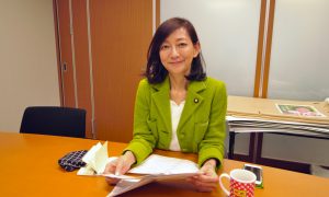 Hiroe Makiyama, a member of Japan's upper house, in her Tokyo office. She was one of the proponents of a recent bill regulating adoption agencies and is calling for better, nationally connected "matchmaking" services. Photo by Daniel Hurst