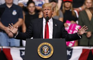 President Donald Trump speaks during a rally, Wednesday, June 21, 2017, in Cedar Rapids, Iowa.