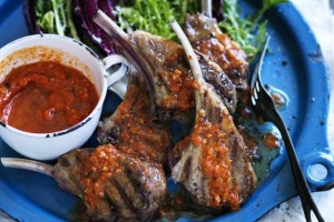 A saucy duo: Grilled lamb with romesco sauce.