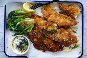 Snapper fillet with charred lettuce.