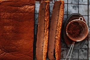 Magic: Adam Liaw's bitter caramel and cocoa custard layer cake.