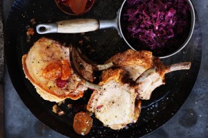 Roast pork with braised red cabbage.