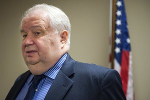 In this Sept. 6, 2013, file photo, Sergey Kislyak, Russia's ambassador to the U.S. speaks with reporters at the Center for the National Interest in Washington.