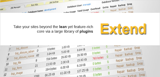 Extend: Take your site beyond the lean yet feature-rich core via a large library of plugins.