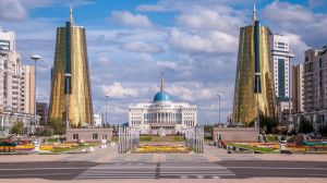 ASTANA, KAZAKHSTAN REPUBLIC - 2012: View of the Nurzhol Boulevard and President's Palace Acorda