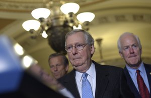 In this Sept. 13, 2016 file photo, Senate Majority Leader Mitch McConnell of Ky. arrives for a news conference on Capitol Hill in Washington.