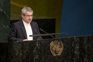 Gholamali Khoshroo, Permanent Representative of the Islamic Republic of Iran to the United Nations, addresses the thirty-fourth plenary of the seventy-first session of the General Assembly on the Report of the International Court of Justice in United Nations, New York