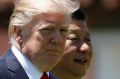 US President Donald Trump and Chinese President Xi Jinping walk together at Mar-a-Lago in Palm Beach, Florida in Apeil.