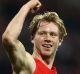 SYDNEY, AUSTRALIA - JUNE 23: Callum Mills of the Swans celebrates after the round 14 AFL match between the Sydney Swans ...