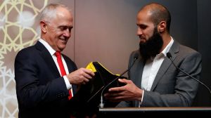 Prime Minister Malcolm Turnbull chats with Bachar Houli.
