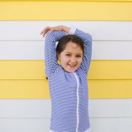 Kids’ Long-sleeved Zip-up Top - Navy Stripe