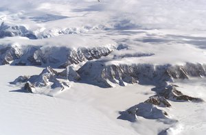 File - The Larsen Ice Shelf in Antarctica viewed from NASA's DC-8 aircraft during the AirSAR 2004 campaign.