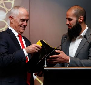 Prime Minister Malcolm Turnbull chats with Bachar Houli.