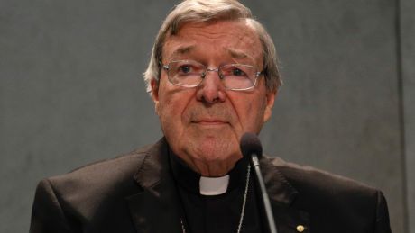 Cardinal George Pell meets the media, at the Vatican, on Thursday.