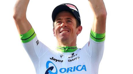 ROUBAIX, FRANCE - APRIL 10: Mathew Hayman of Australia and Orica-GreenEdge celebrates on the podium after winning the ...