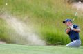 Sandy lie: Jordan Spieth hits out from one of Erin Hills' notorious bunkers during a practice round.