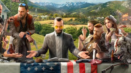 Father Joseph Seed and his fellow cultists as they appeared on the initial Far Cry 5 reveal poster.