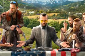 Father Joseph Seed and his fellow cultists as they appeared on the initial Far Cry 5 reveal poster.