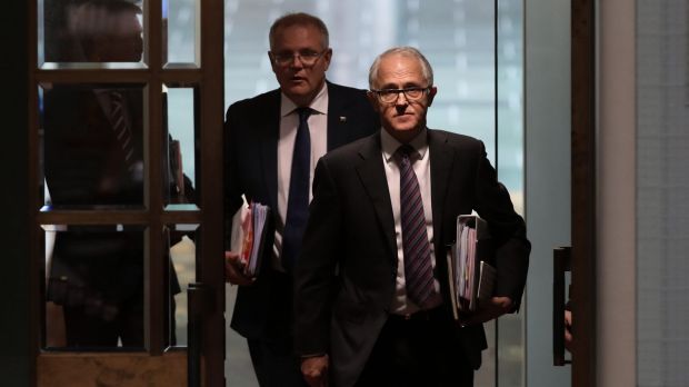 Prime Minister Malcolm Turnbull and Treasurer Scott Morrison arrive for question time on Thursday.