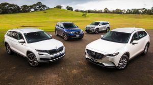 Seven seat SUV comparison: Skoda Kodiaq, Mazda CX-9, Nissan Pathfinder, Toyota Kluger.