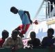 More than 1200 migrants, including children, arrive in Salerno, Italy, on Thursday, after being rescued from the ...