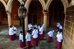 Prior to rehearsal, outside the cathedral.