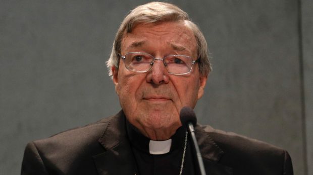 Cardinal George Pell meets the media, at the Vatican, on Thursday.