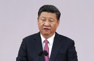 Chinese President Xi Jinping speaks after administered the oath for the Hong Kong's new Chief Executive Carrie Lam at the Hong Kong Convention and Exhibition Center, Saturday, July 1, 2017.  (AP Photo/Kin Cheung)