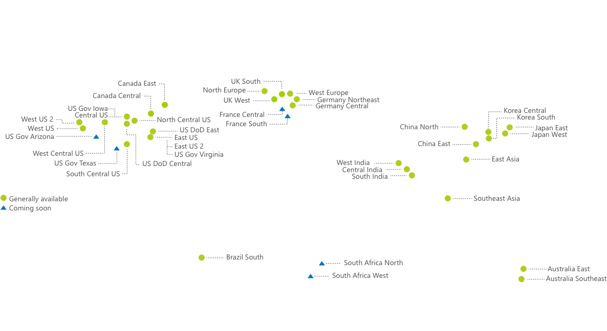 Map of available regions