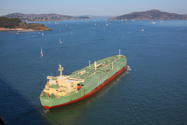 Oil tanker near the Golden Gate Bridge.