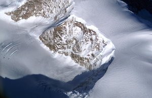 File - The Larsen Ice Shelf in Antarctica viewed from NASA's DC-8 aircraft during the AirSAR 2004 campaign.