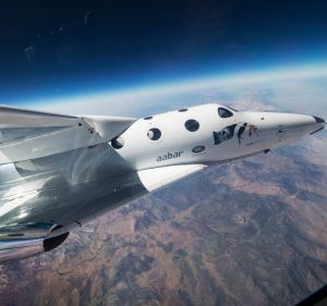 Virgin Galactic’s spaceship VSS Unity glides over California’s Mojave desert during its first flight last year.