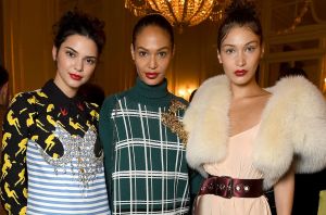 Kendall Jenner, Joan Smalls and Bella Hadid at Miu Miu's Haute Couture Paris Fashion Week show on Sunday.