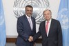 Secretary-General Antonio Guterres (right) meets with Tedros Adhanom Ghebreyesus, Director-General-elect of the World Health Organization