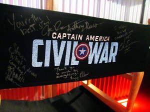 Captain America Civil War chair from the film, on display at a Toy Convention on March 2017.