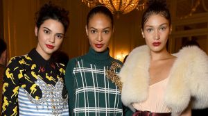 Kendall Jenner, Joan Smalls and Bella Hadid at Miu Miu's Haute Couture Paris Fashion Week show on Sunday.