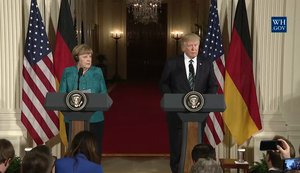 German Chancellor Angela Merkel and U.S. President Donald Trump at their joint press conference in the White House in Washington, D.C