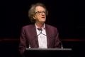 Geoffrey Rush spoke at the memorial for John Clarke at Melbourne Town Hall. 