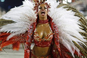 A reveller from the Alegria da Zona Sul samba school takes part in the Group A category of the annual Carnival parade in ...