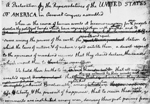 The rough draft of the Declaration of Independence is preserved in Washington.