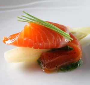 Slow cooked ocean trout with witlof from restaurant Waku Ghin.