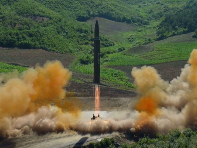 Pictures of the missile launch released by North Korea