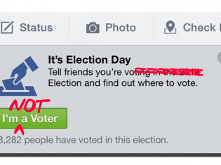 Facebook's "I'm a voter" button, defaced